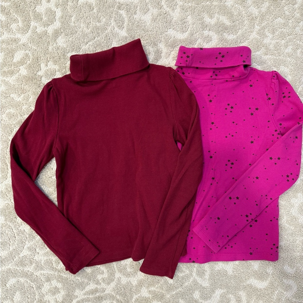 GAP Kids Long Sleeve Turtleneck Set - Burgundy and Pink Star Print